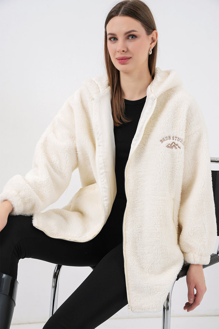 Bigdart Femme Manteau Oversize à Capuche en Peluche 5207 - Écru