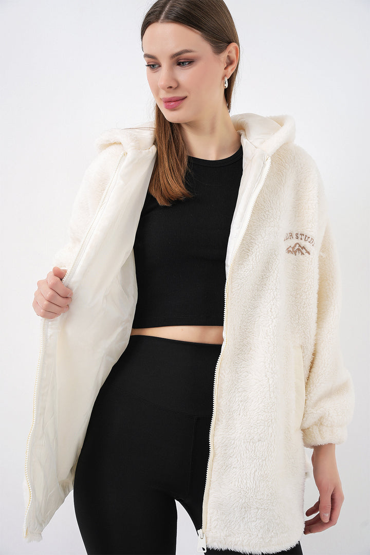 Bigdart Femme Manteau Oversize à Capuche en Peluche 5207 - Écru