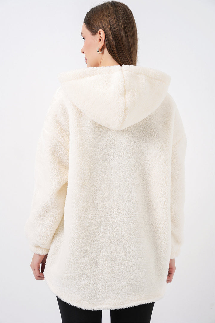 Bigdart Femme Manteau Oversize à Capuche en Peluche 5207 - Écru