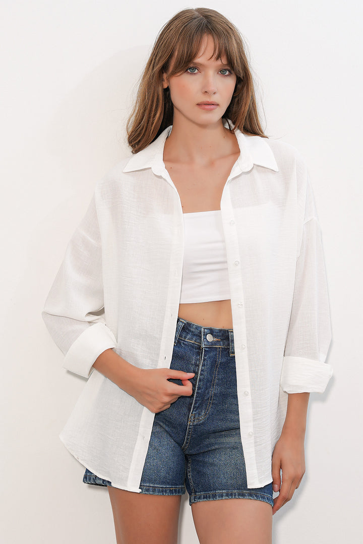 Bigdart Chemise oversize en lin pour femme 20338-B.Blanc