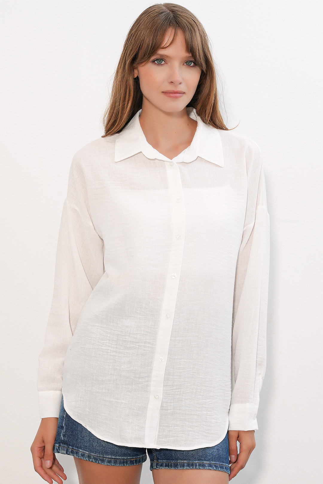 Bigdart Chemise oversize en lin pour femme 20338-B.Blanc
