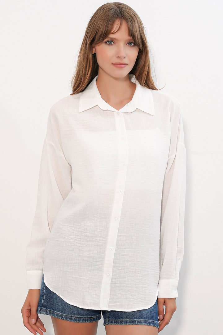 Bigdart Chemise oversize en lin pour femme 20338-B.Blanc