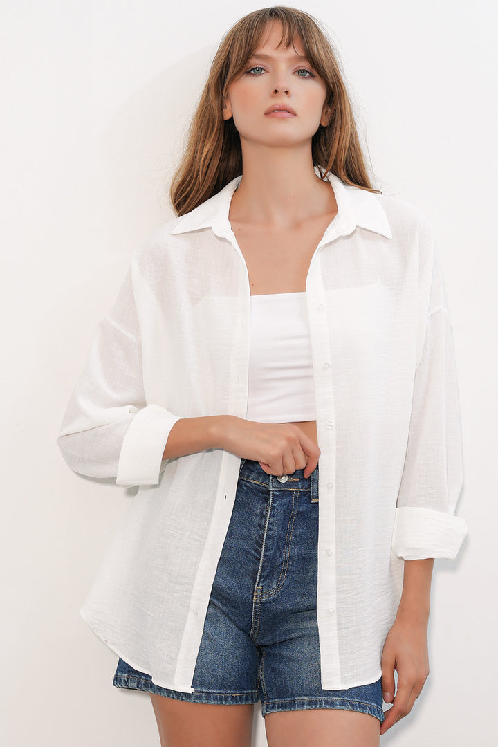 Bigdart Chemise oversize en lin pour femme 20338-B.Blanc
