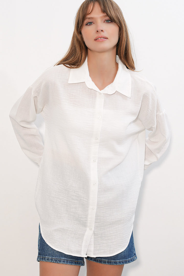 Bigdart Chemise oversize en lin pour femme 20338-B.Blanc