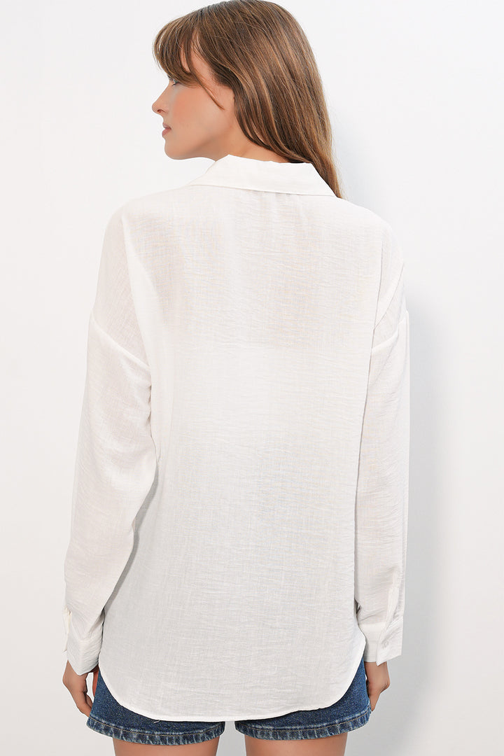 Bigdart Chemise oversize en lin pour femme 20338-B.Blanc