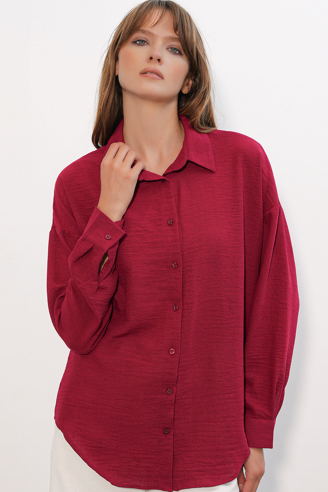 Bigdart Chemise oversize pour femme en lin 20338 - Bordeaux