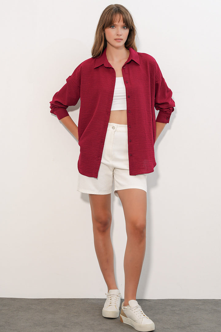 Bigdart Chemise oversize pour femme en lin 20338 - Bordeaux