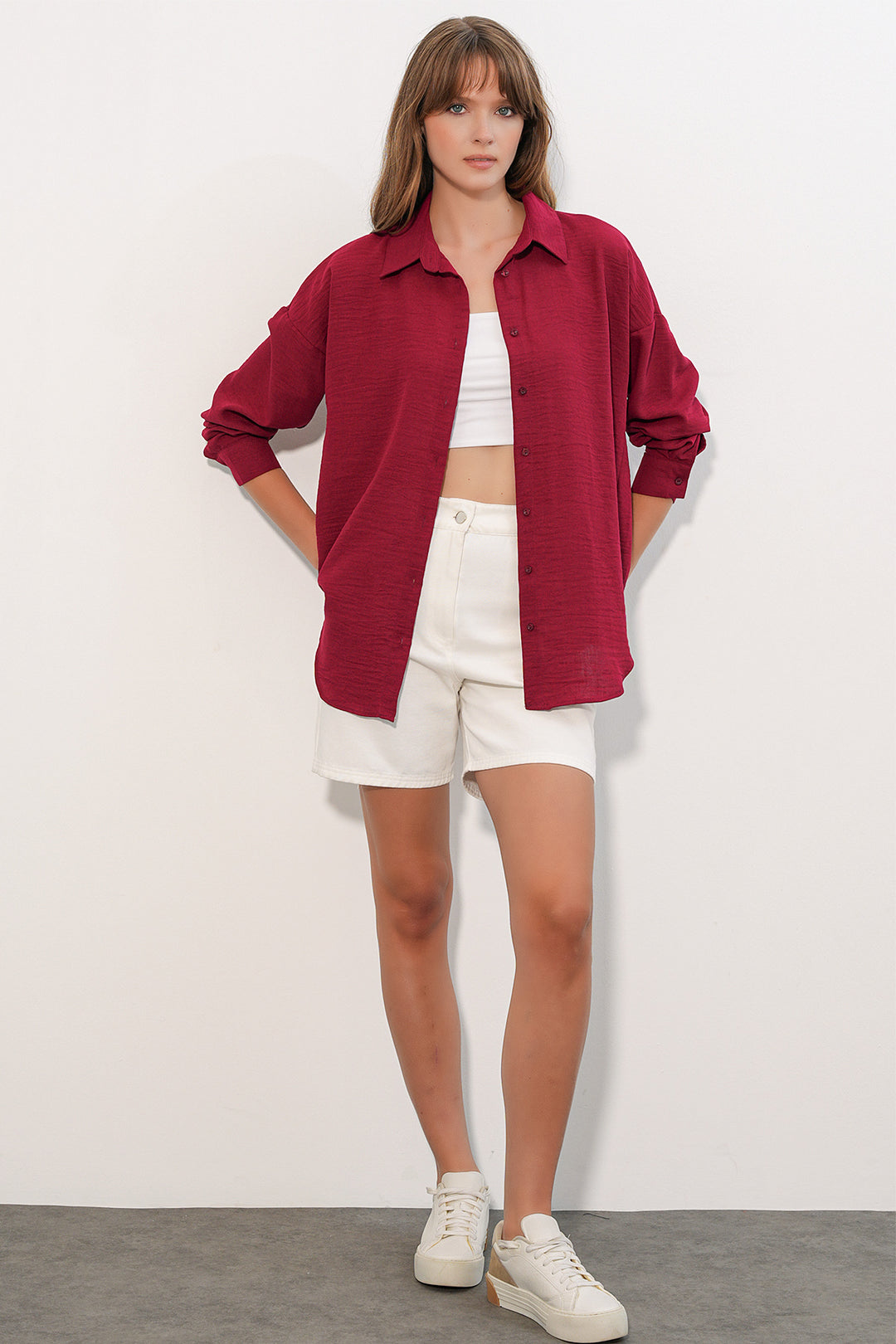 Bigdart Chemise oversize pour femme en lin 20338 - Bordeaux