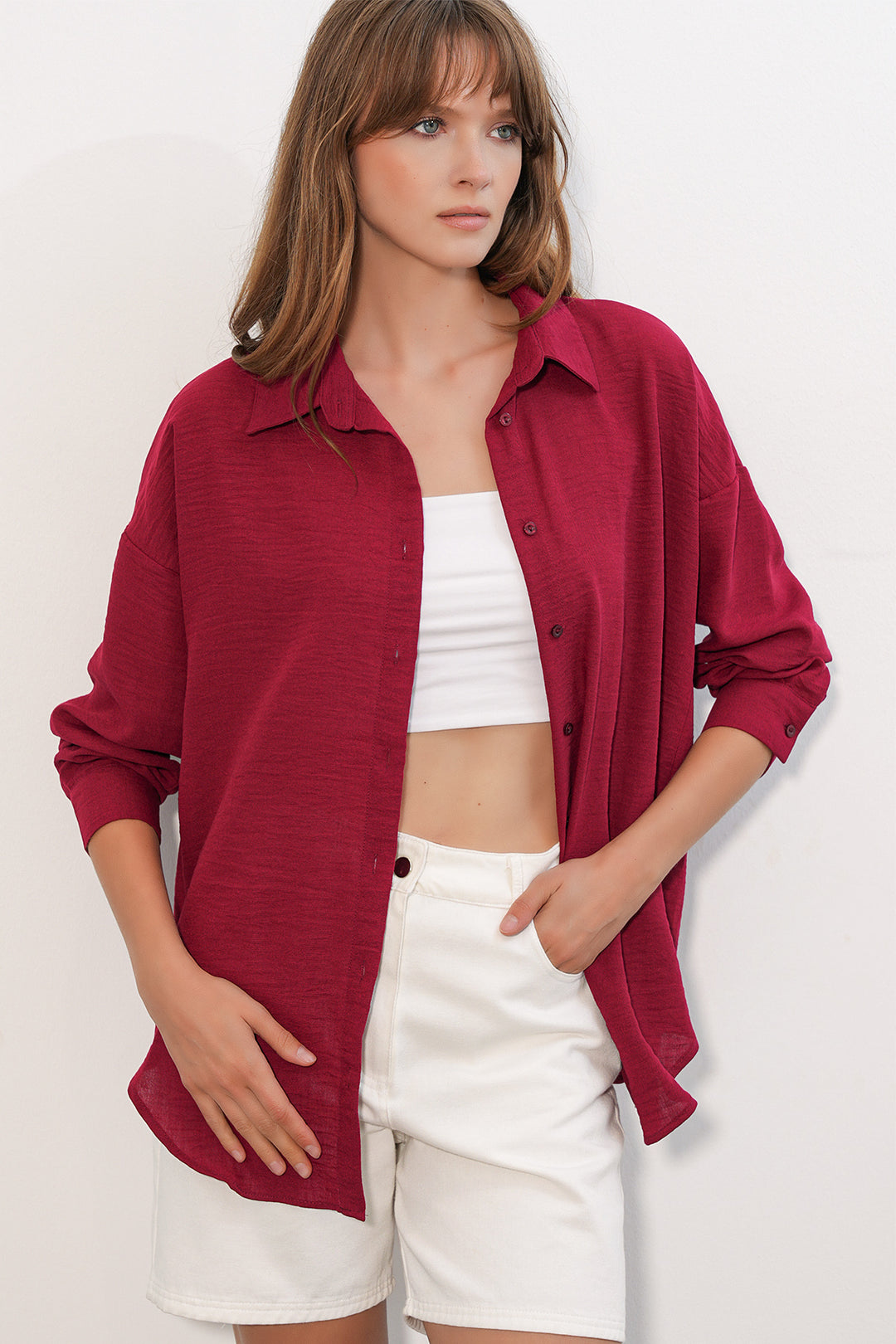Bigdart Chemise oversize pour femme en lin 20338 - Bordeaux