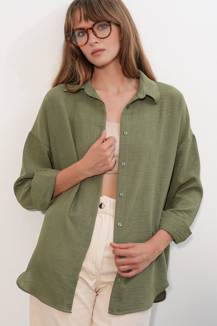 Bigdart Chemise oversize pour femme en lin 20338-Kaki