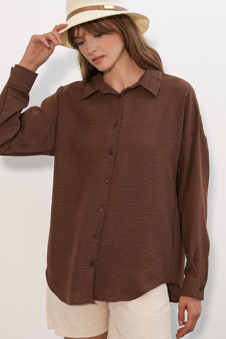 Bigdart Chemise oversize pour femme en lin 20338 - Marron