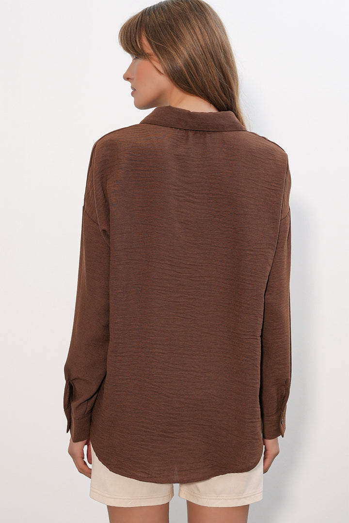 Bigdart Chemise oversize pour femme en lin 20338 - Marron