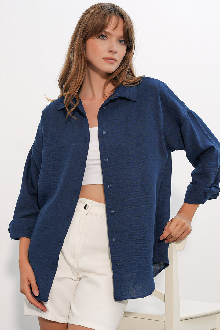 Bigdart Chemise oversize en lin pour femme 20338 - Bleu marine