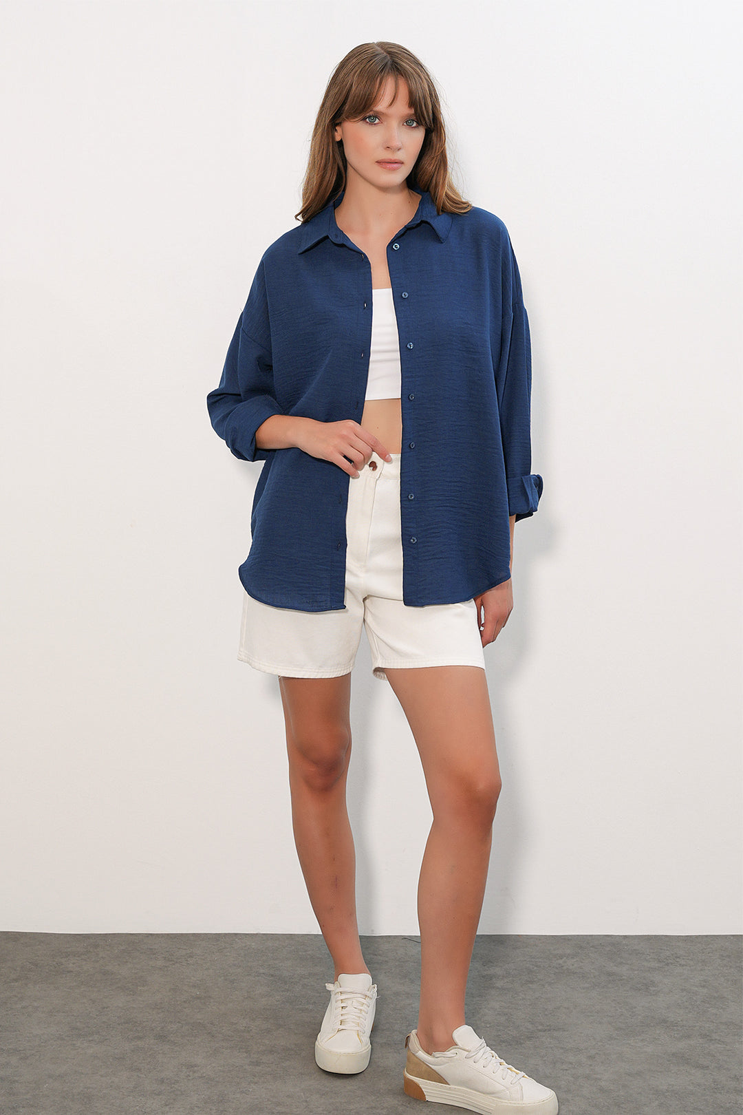 Bigdart Chemise oversize en lin pour femme 20338 - Bleu marine