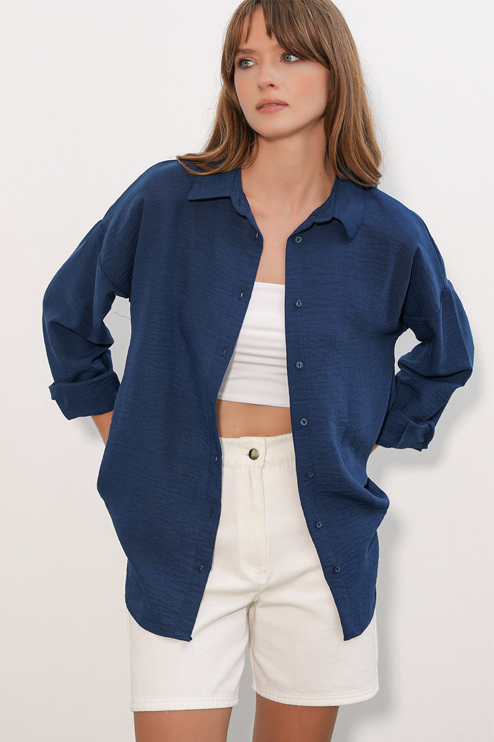 Bigdart Chemise oversize en lin pour femme 20338 - Bleu marine