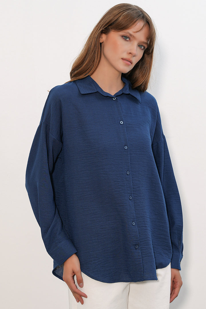 Bigdart Chemise oversize en lin pour femme 20338 - Bleu marine