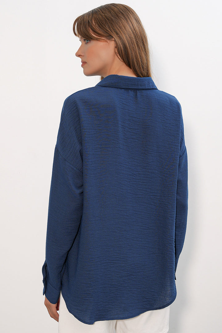 Bigdart Chemise oversize en lin pour femme 20338 - Bleu marine