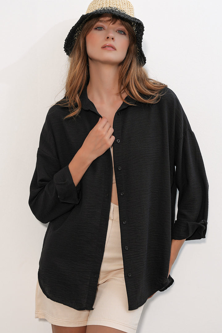 Bigdart Chemise oversize pour femme en lin 20338 - Noir