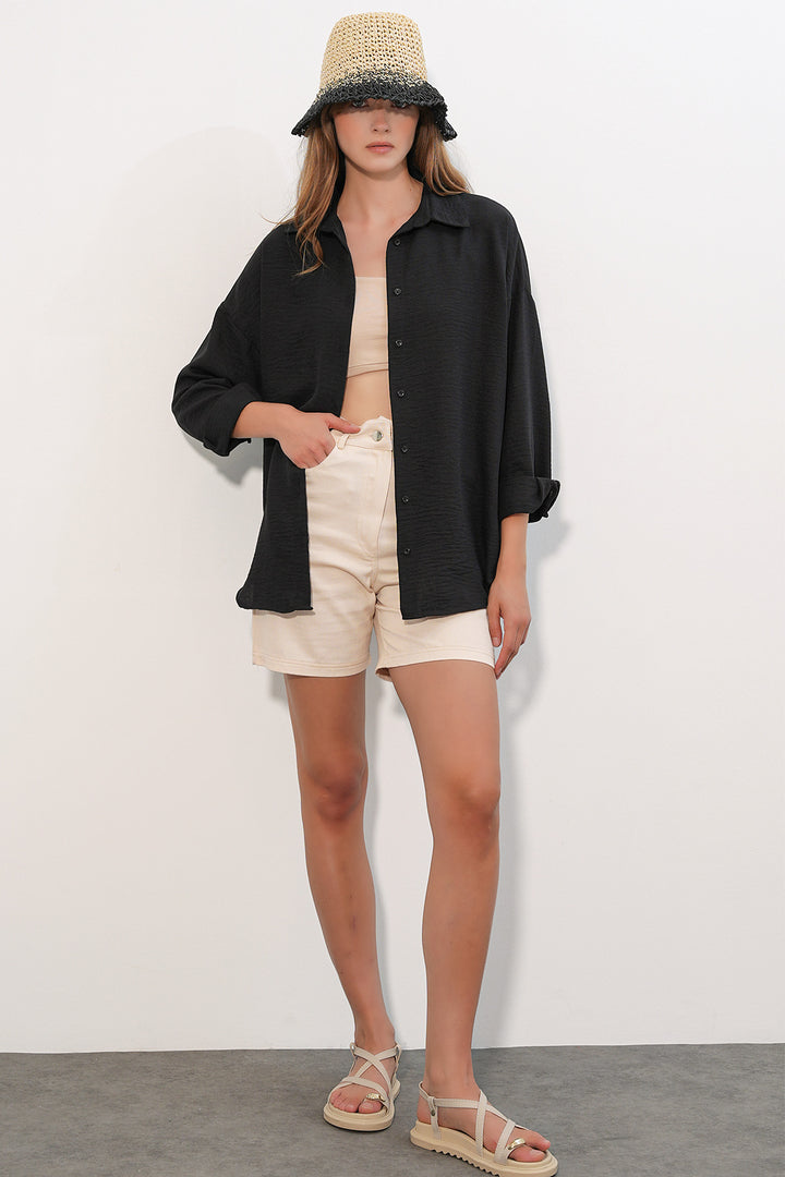 Bigdart Chemise oversize pour femme en lin 20338 - Noir