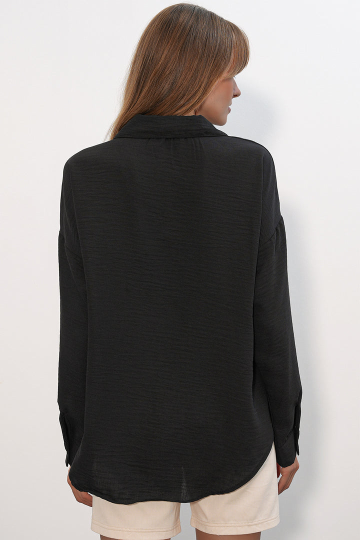Bigdart Chemise oversize pour femme en lin 20338 - Noir