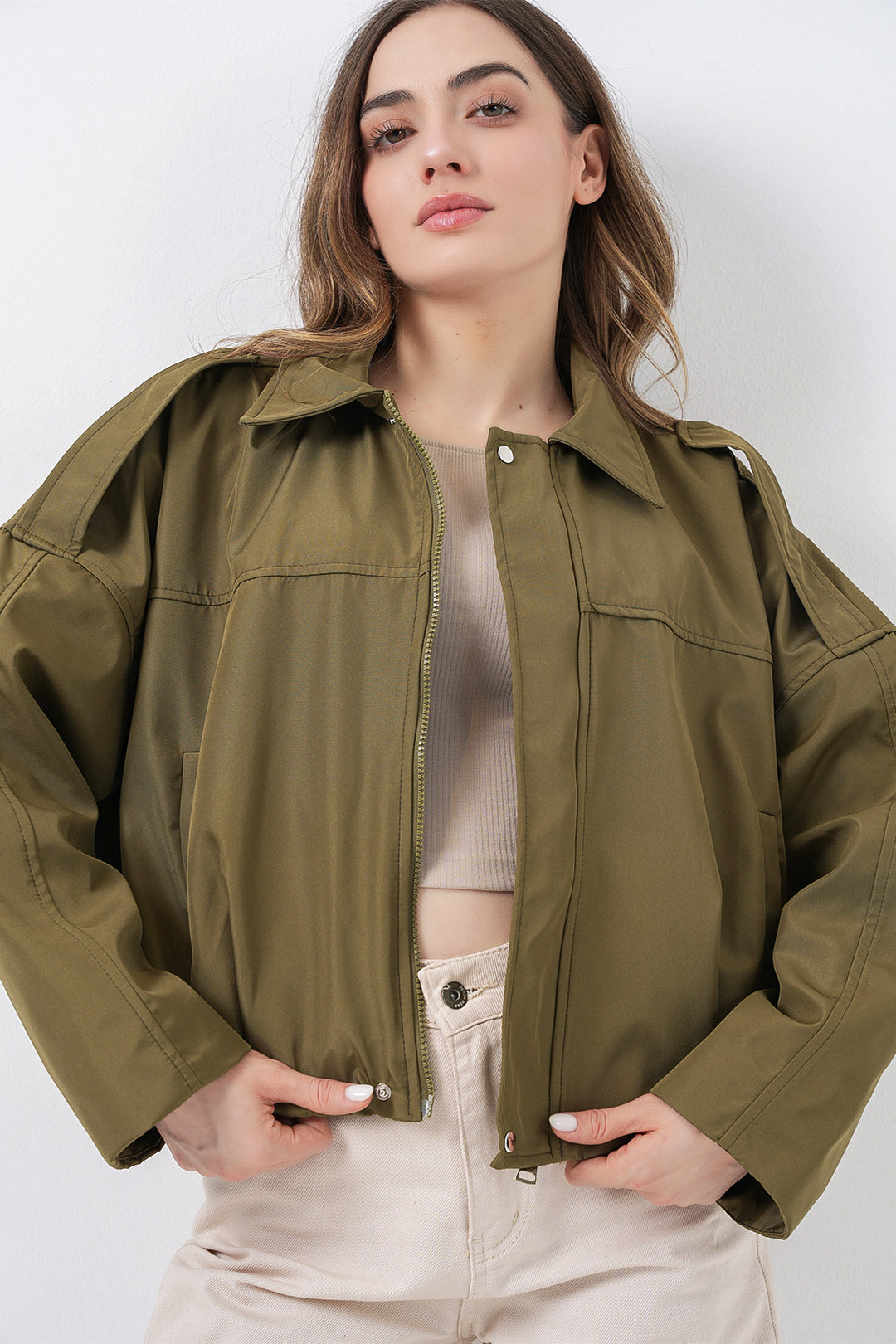 Bigdart Veste Courte Oversize Femme 0732 - Kaki