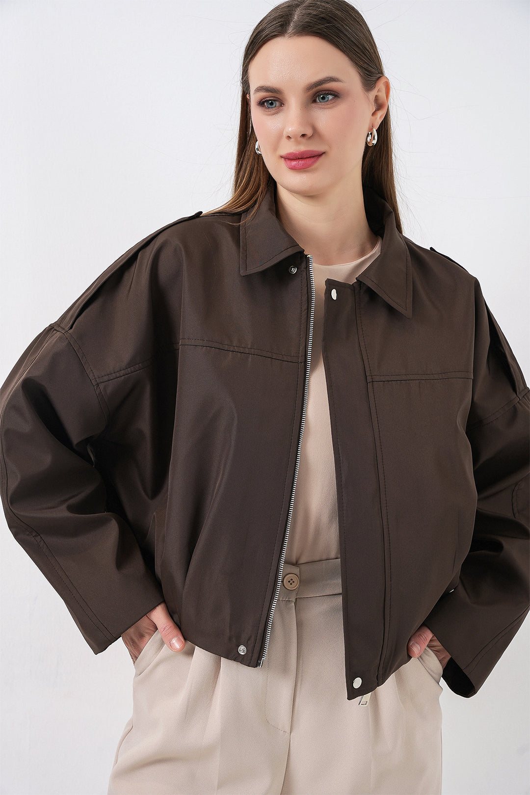 Bigdart Veste courte oversize pour femmes 0732 - Marron