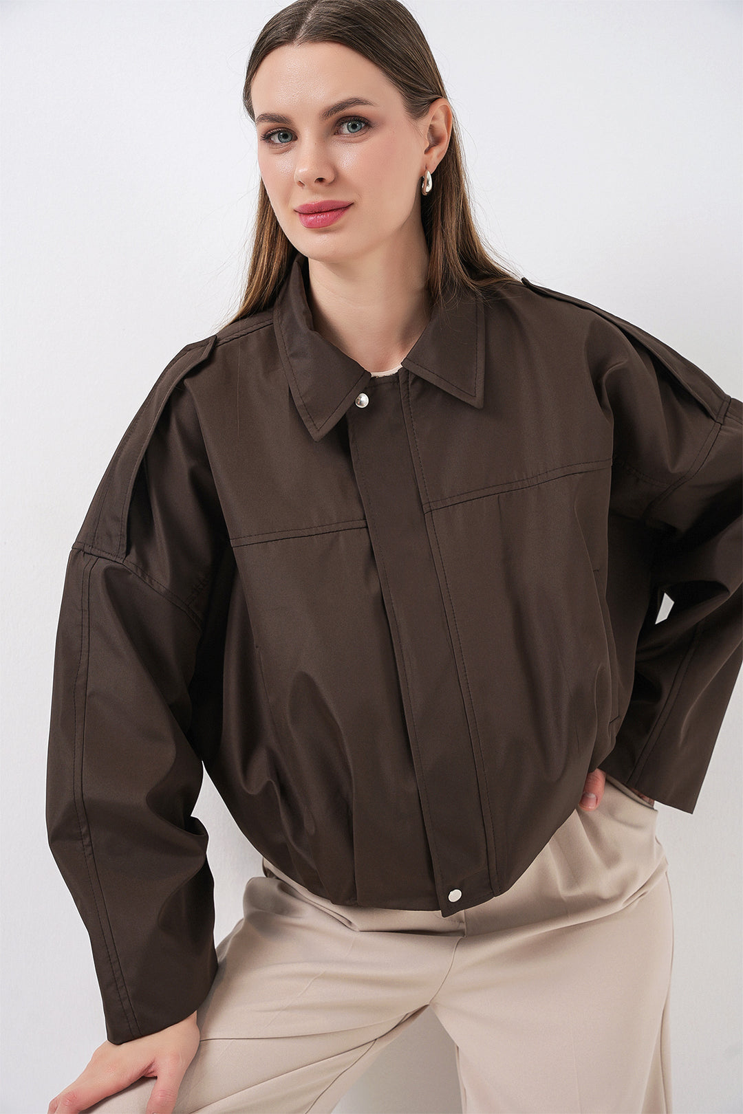 Bigdart Veste courte oversize pour femmes 0732 - Marron