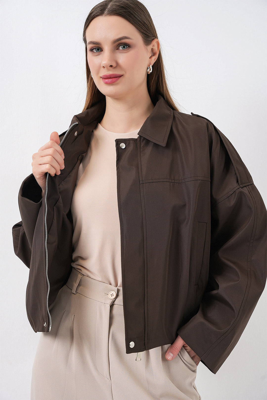 Bigdart Veste courte oversize pour femmes 0732 - Marron