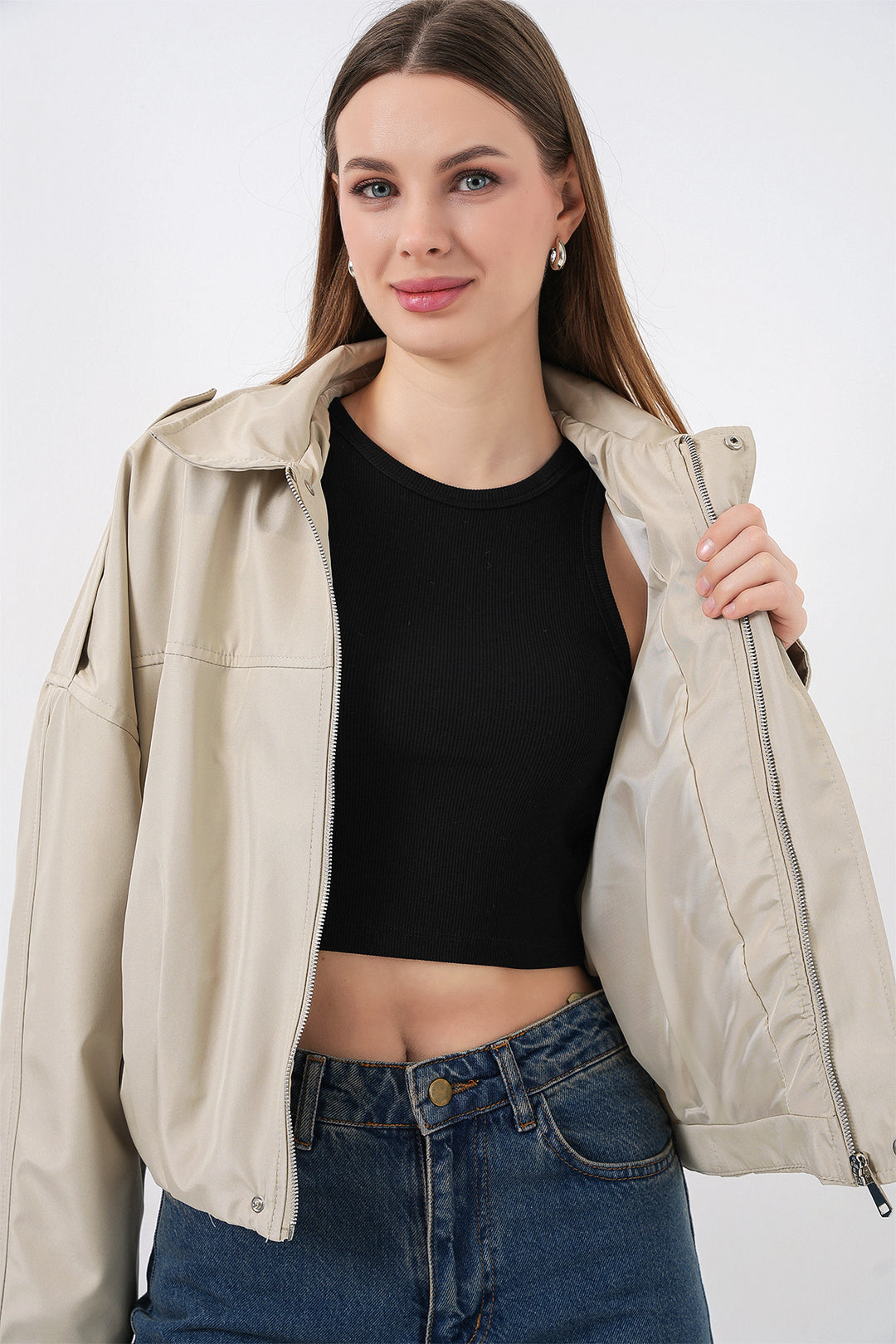 Bigdart Veste courte oversize pour femmes 0732 - Pierre