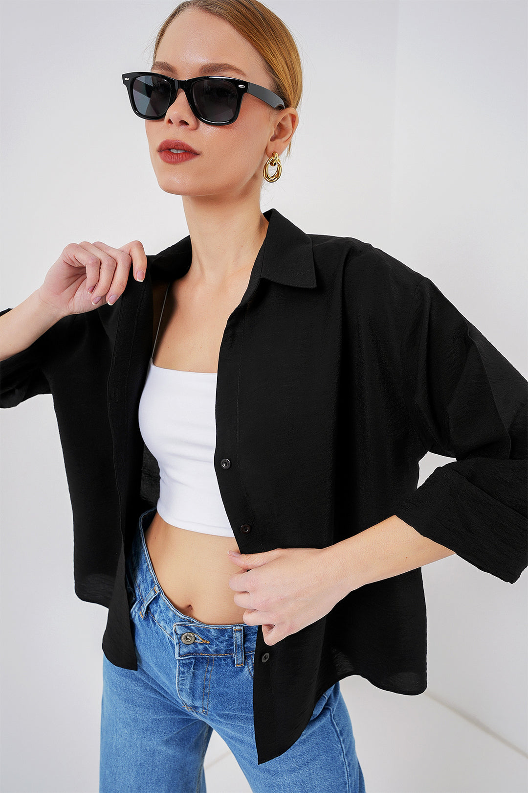 Bigdart Chemise à manches courtes oversize pour femmes 20315 - Noir