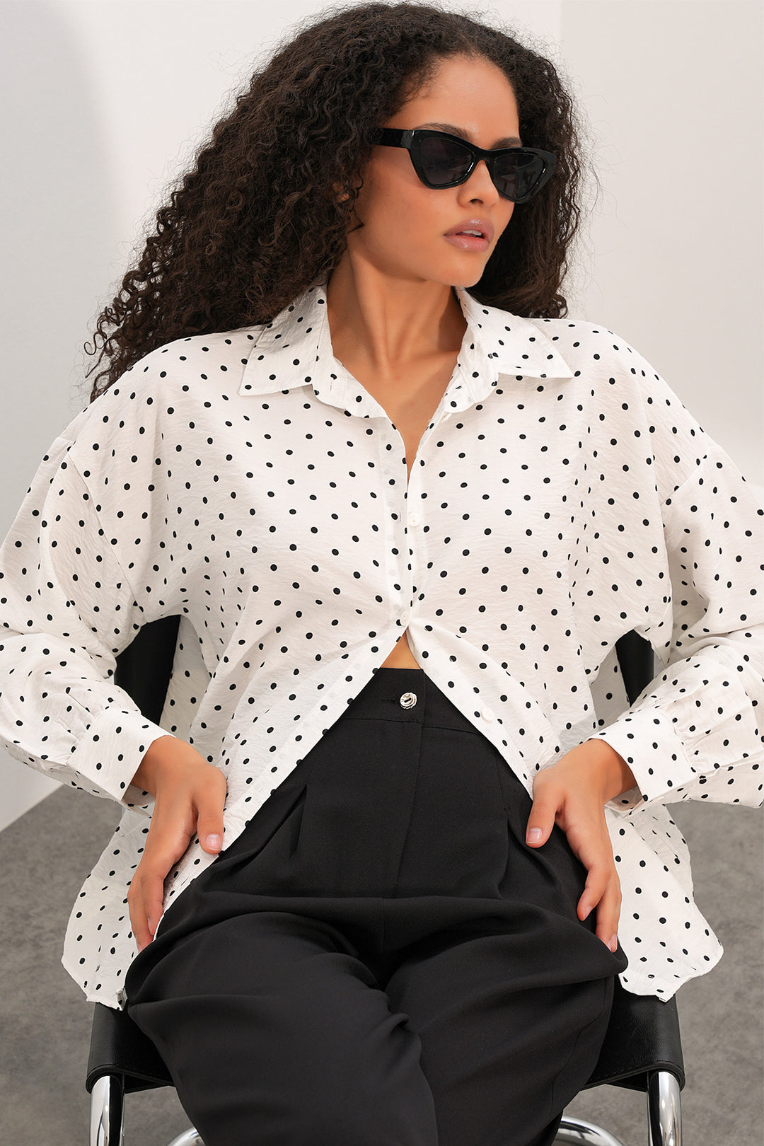 Bigdart Chemise oversize à pois pour femmes 20392 - Blanc