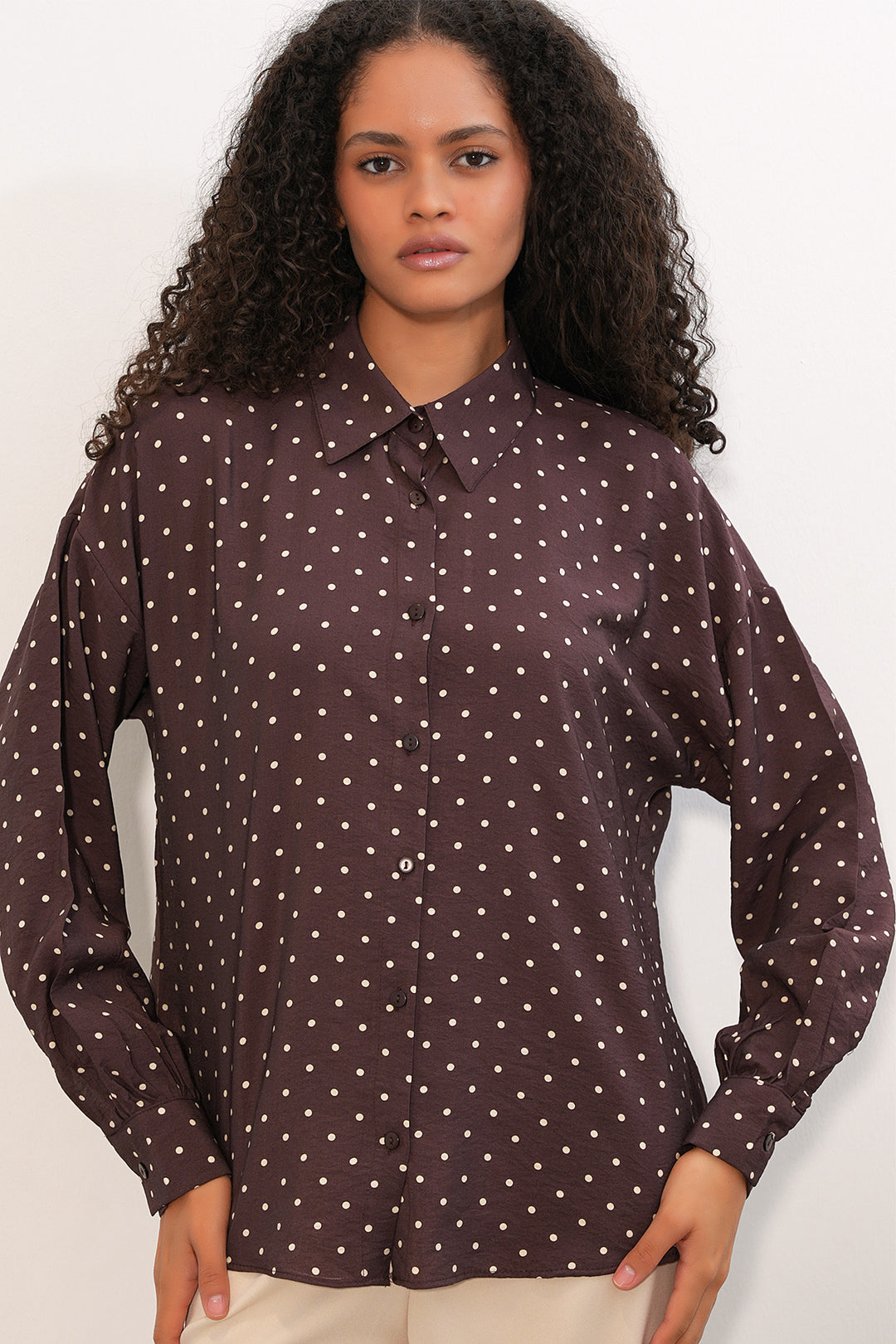 Bigdart Chemise oversize à pois pour femmes 20392 - Marron