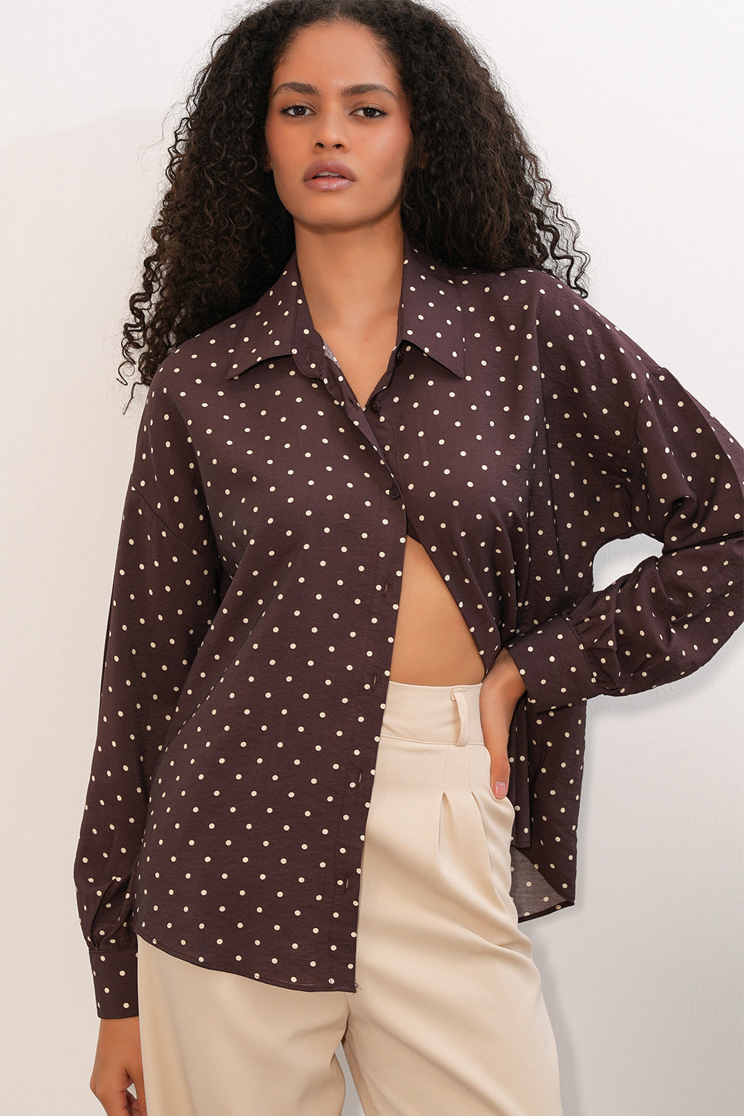 Bigdart Chemise oversize à pois pour femmes 20392 - Marron