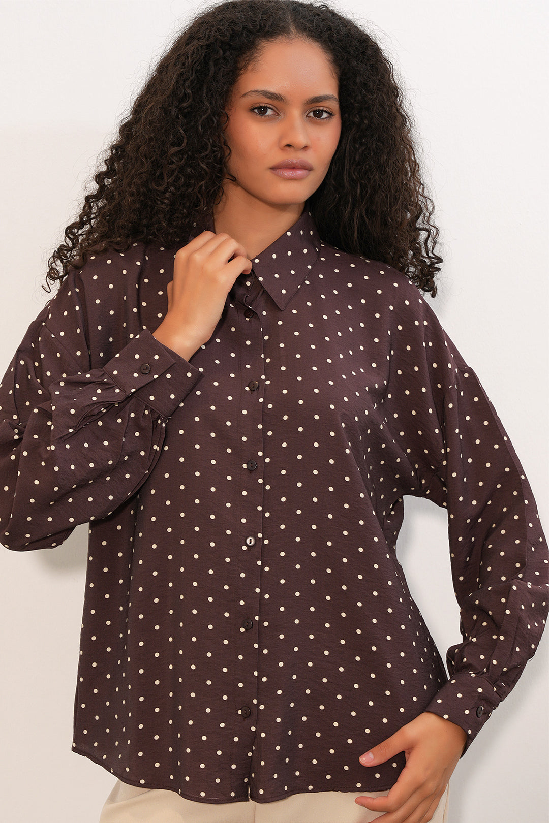Bigdart Chemise oversize à pois pour femmes 20392 - Marron