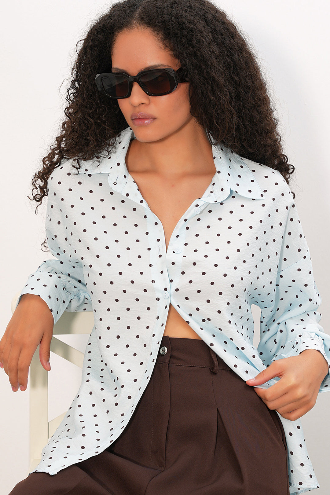Bigdart Chemise oversize à pois pour femmes 20392 - Bleu