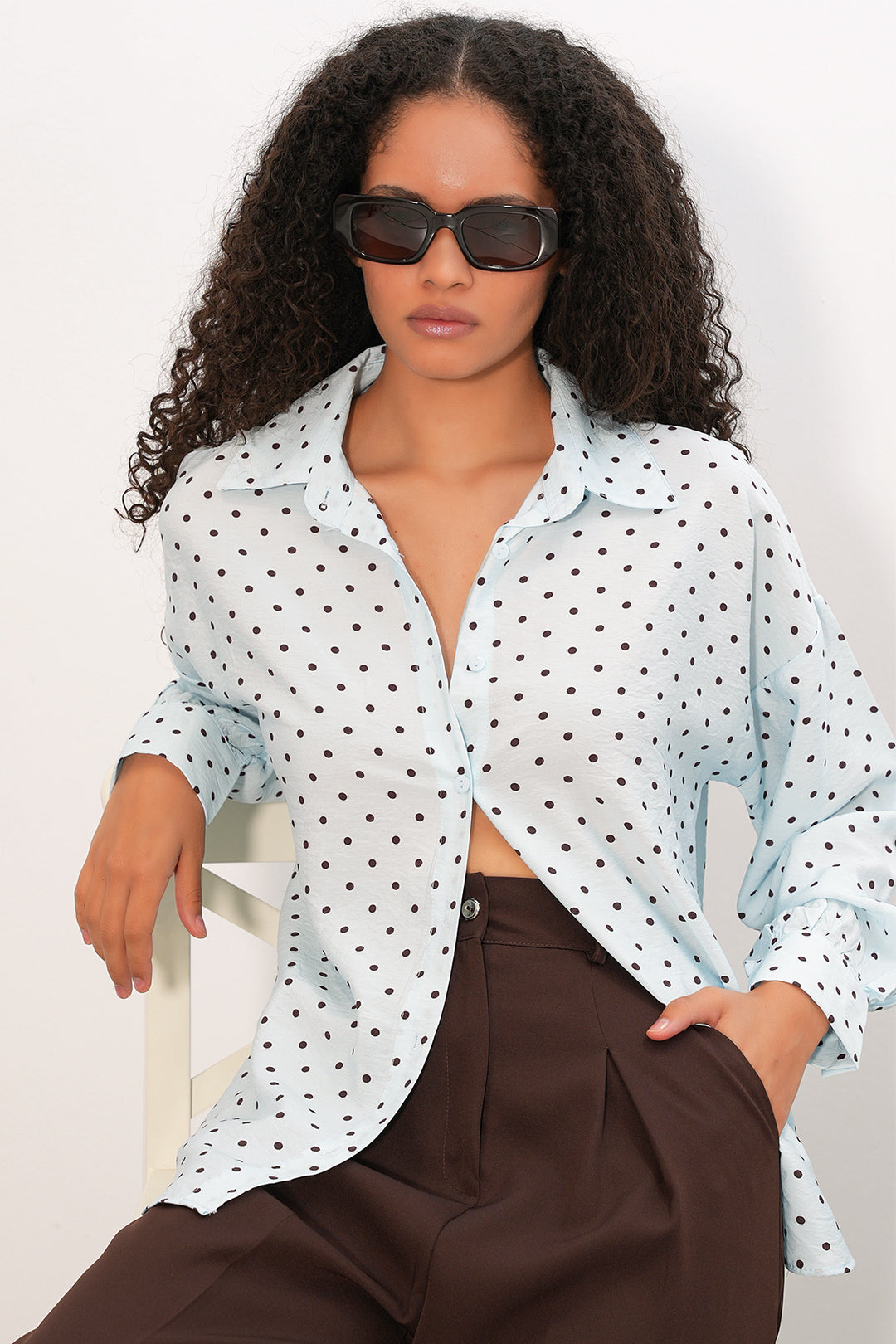Bigdart Chemise oversize à pois pour femmes 20392 - Bleu
