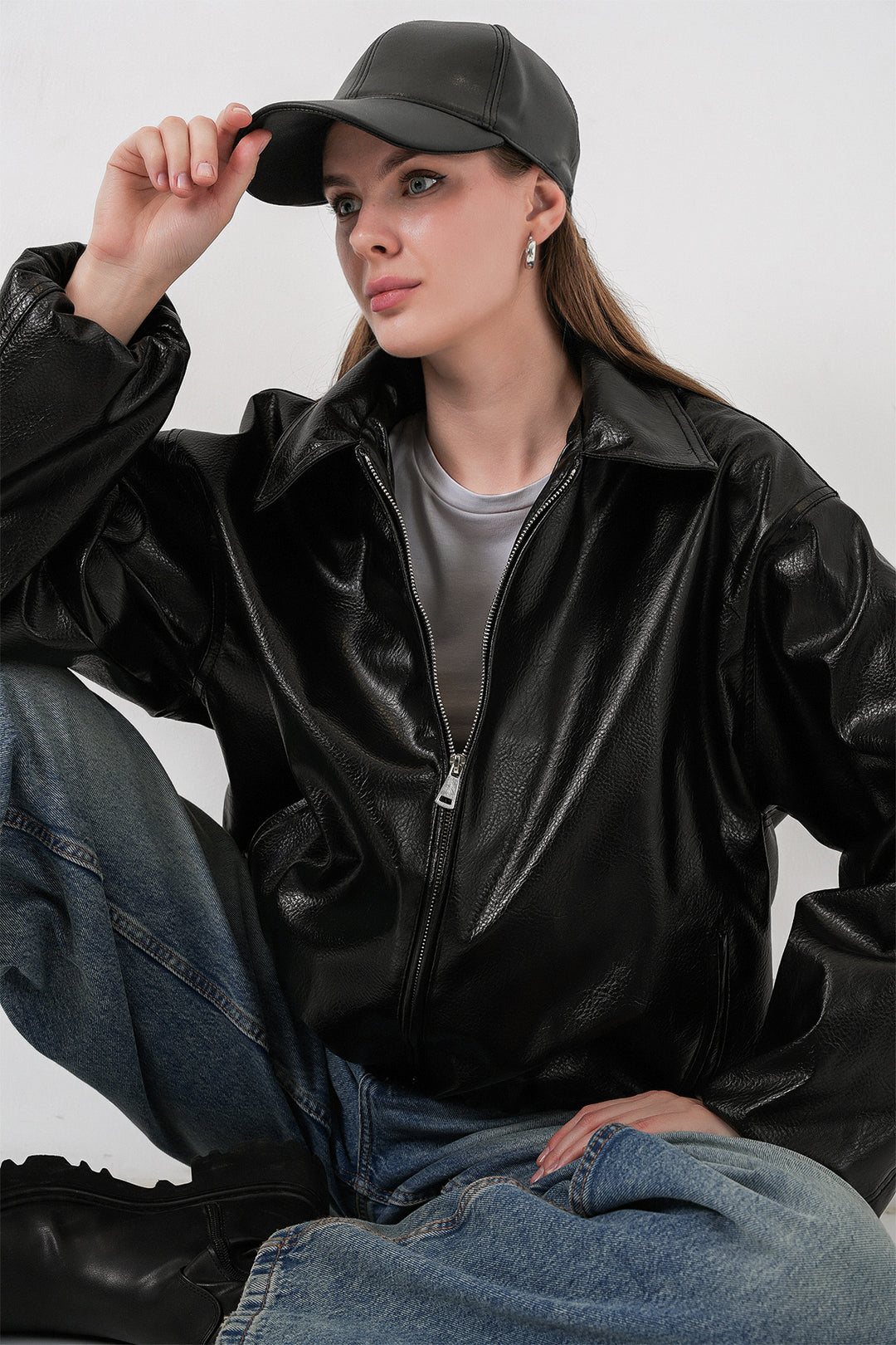 Bigdart Veste en simili cuir oversize pour femme 1049 - Noir