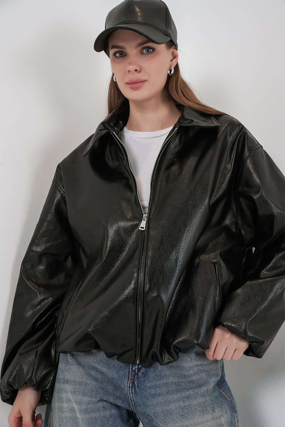 Bigdart Veste en simili cuir oversize pour femme 1049 - Noir