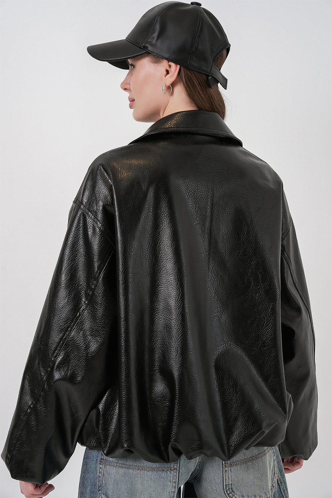 Bigdart Veste en simili cuir oversize pour femme 1049 - Noir