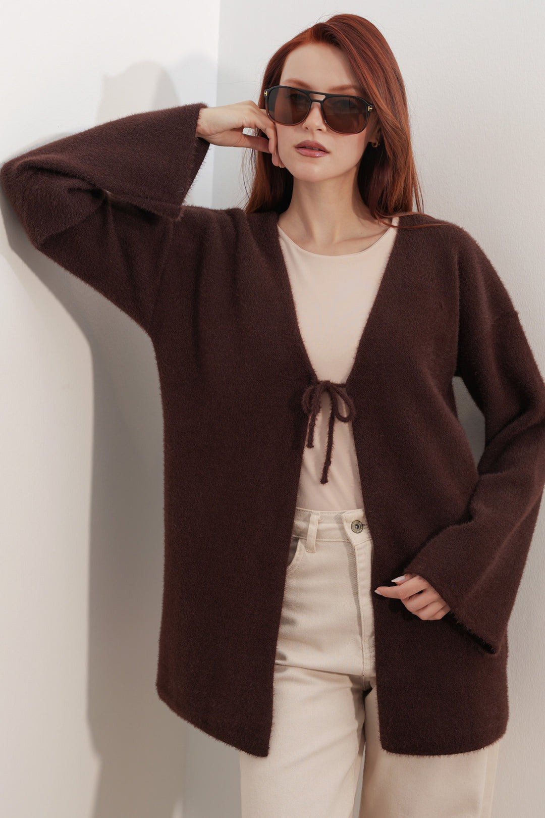 Bigdart Gilet en tricot oversize pour femme 15972 - Marron