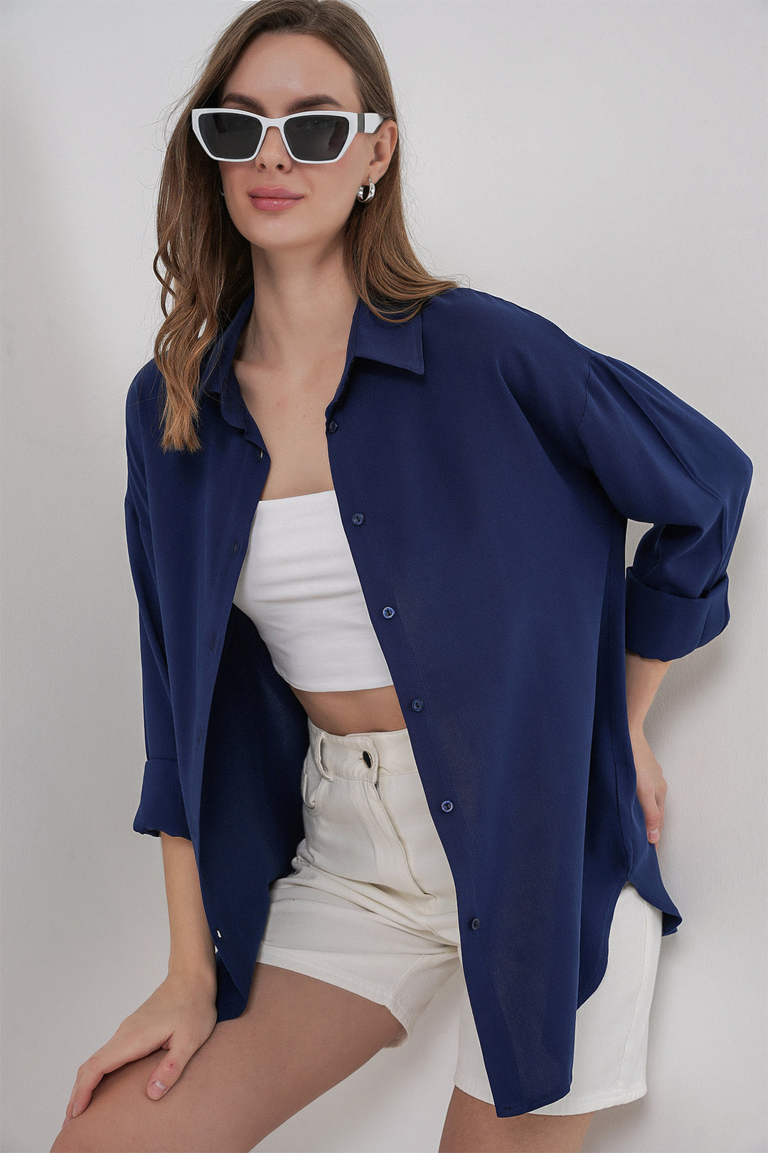 Bigdart Chemise en viscose oversize pour femme 3785 - Bleu marine