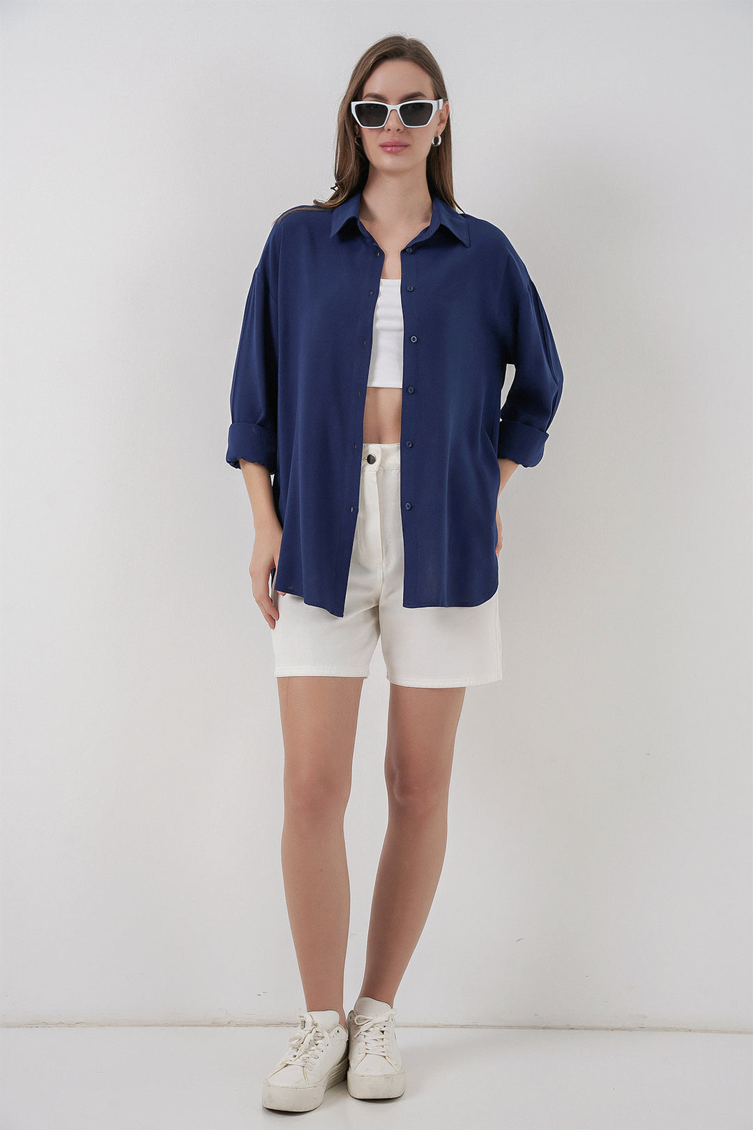 Bigdart Chemise en viscose oversize pour femme 3785 - Bleu marine