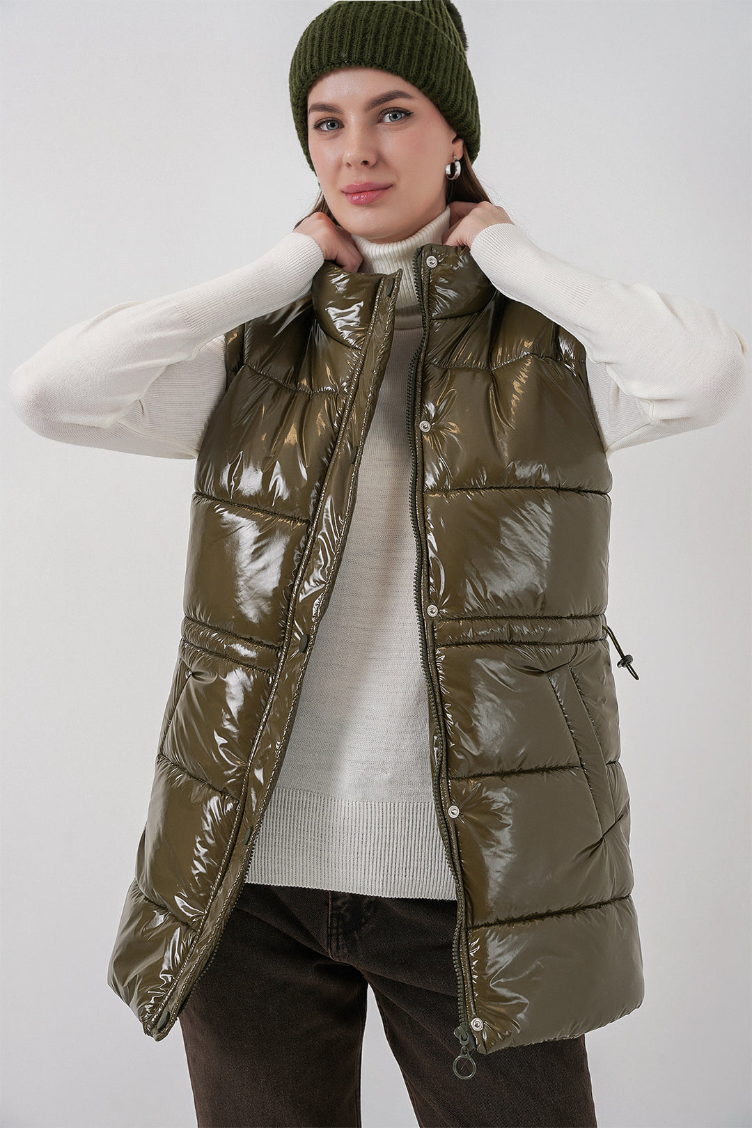 Bigdart Femme Gilet Doudoune Brillant 5218 - Kaki