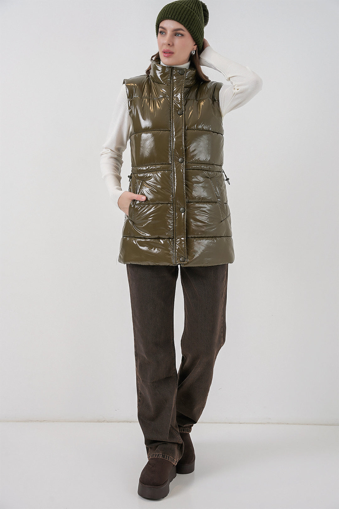 Bigdart Femme Gilet Doudoune Brillant 5218 - Kaki