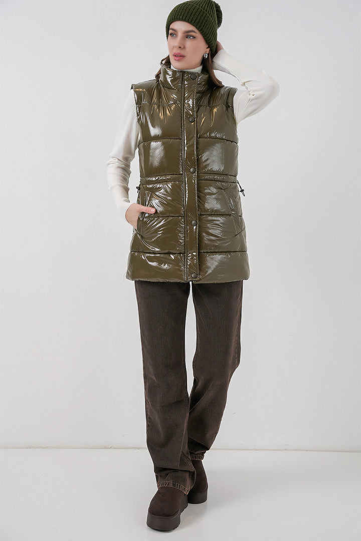 Bigdart Femme Gilet Doudoune Brillant 5218 - Kaki