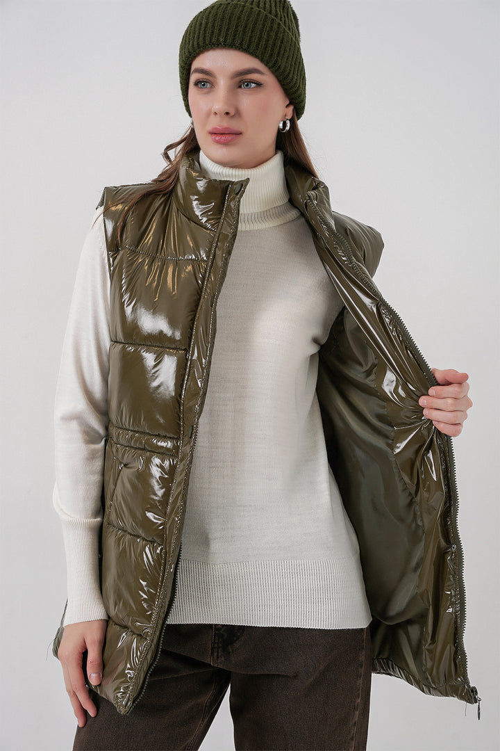 Bigdart Femme Gilet Doudoune Brillant 5218 - Kaki