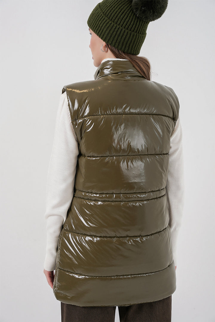 Bigdart Gilet matelassé brillant pour femme 5218 - Kaki