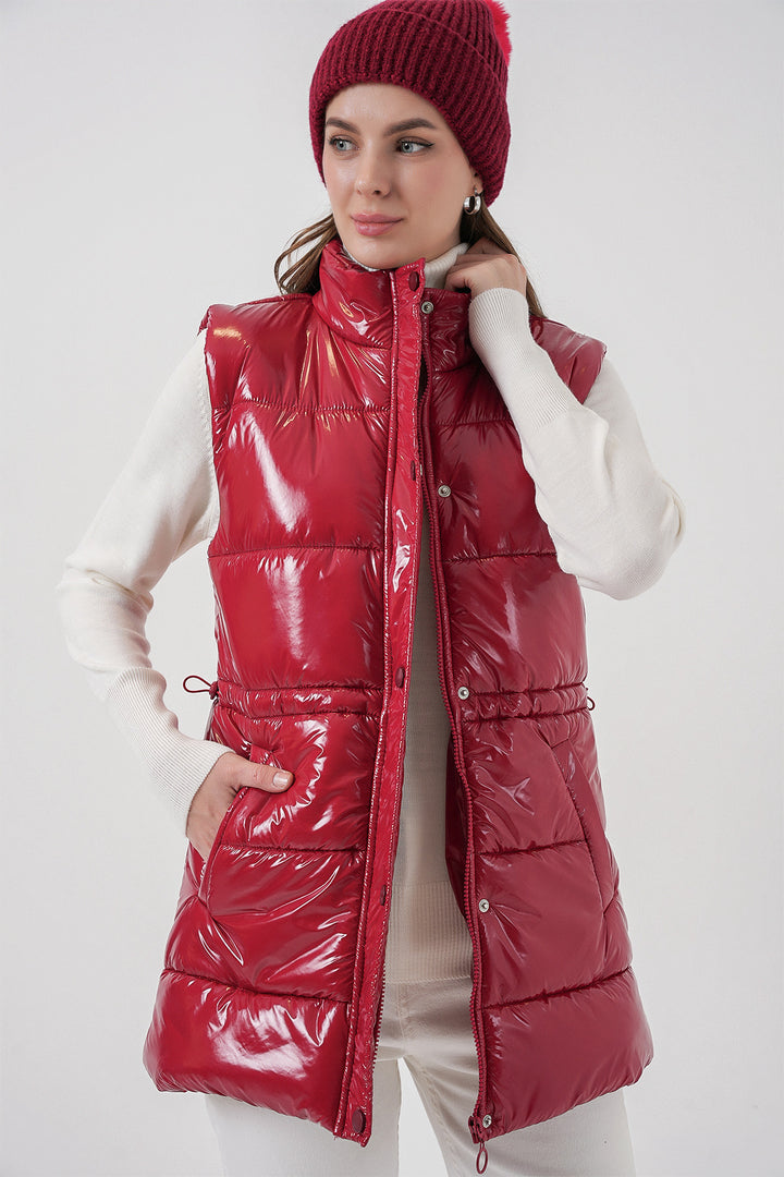 Bigdart Gilet matelassé brillant pour femme 5218 - Rouge