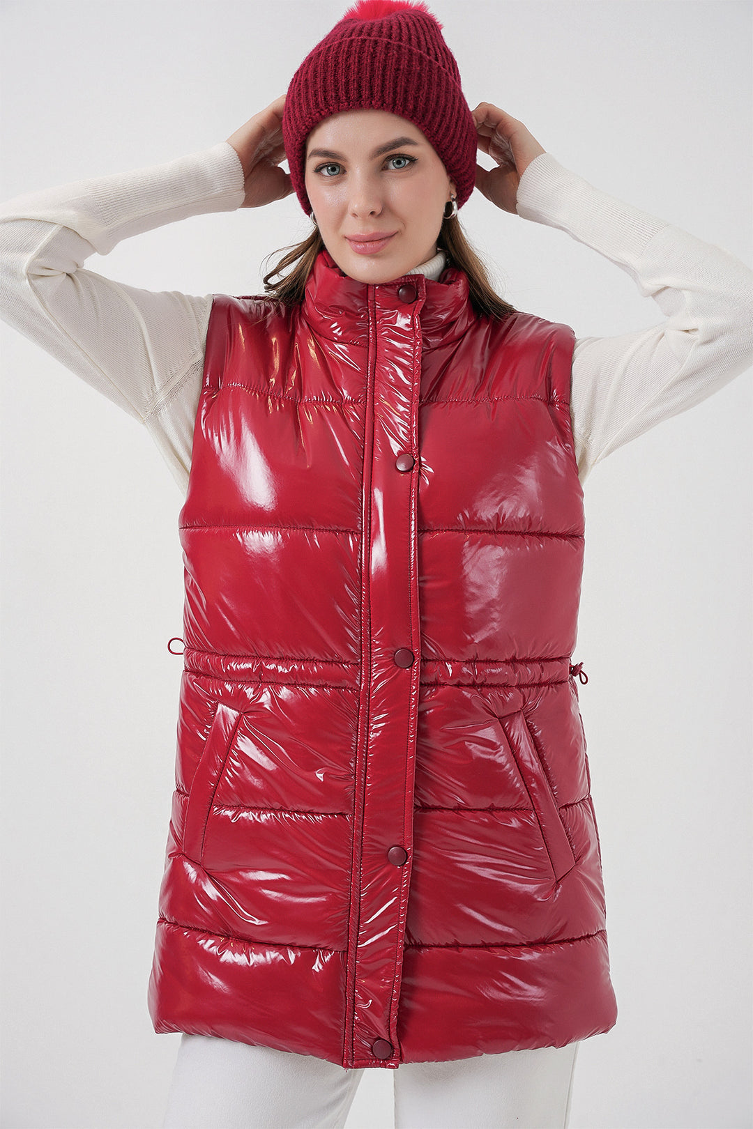 Bigdart Gilet sans manches brillant pour femme 5218 - Rouge