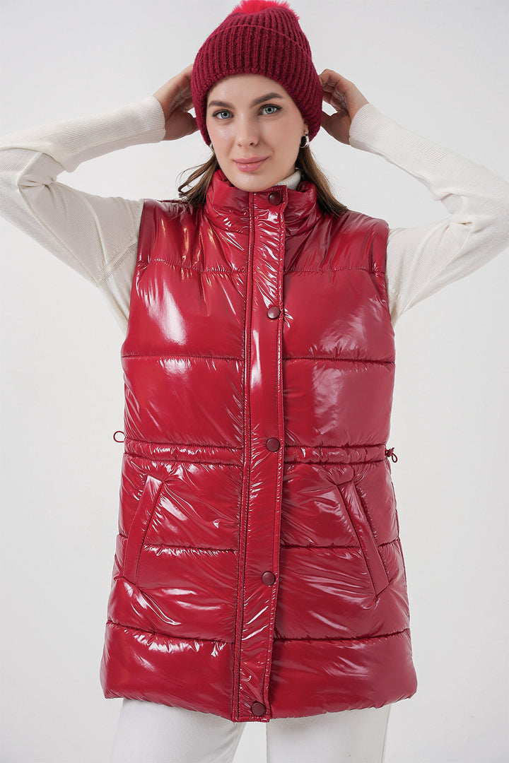 Bigdart Gilet sans manches brillant pour femme 5218 - Rouge